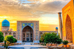 The Registan was the heart of the ancient city of Samarkand in Uzbekistan and one of the main stop on the silk road from China to Europe